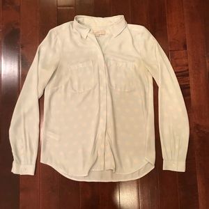 LOFT Blue Polka Dot Button Down Blouse Top Size XS